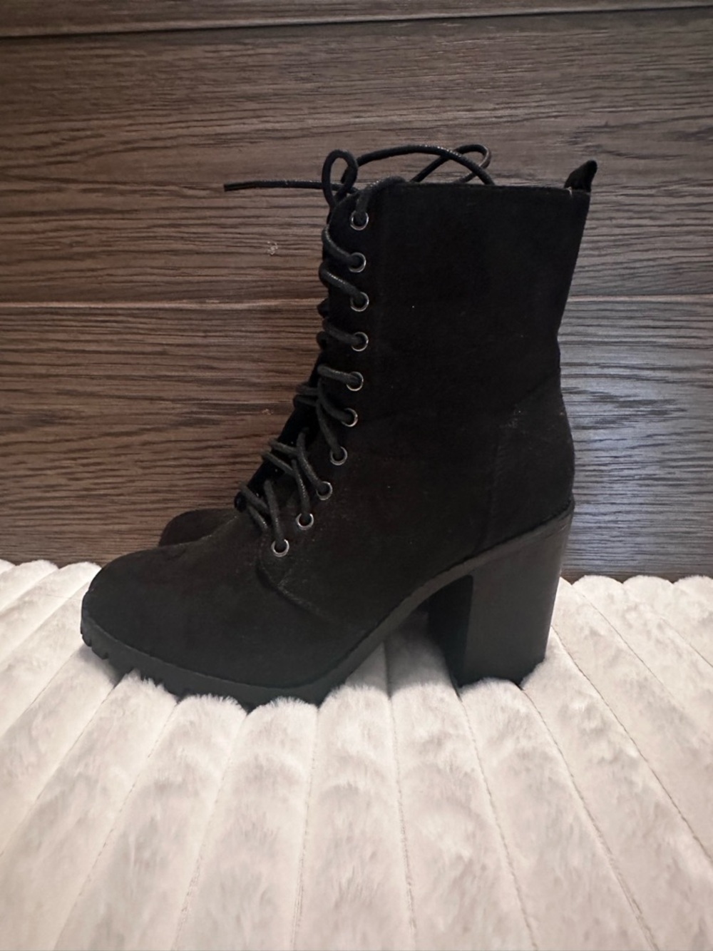 Rue21 Black Lace-Up Block Heel Ankle Boots